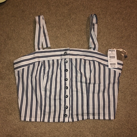 Blue and white striped crop top button up - Picture 1 of 3